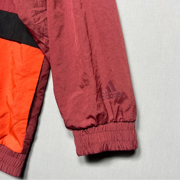 Adidas Burgundy Windbreaker Track Jacket Full Zip Women’s Size Large Colorblock - Picture 3 of 12